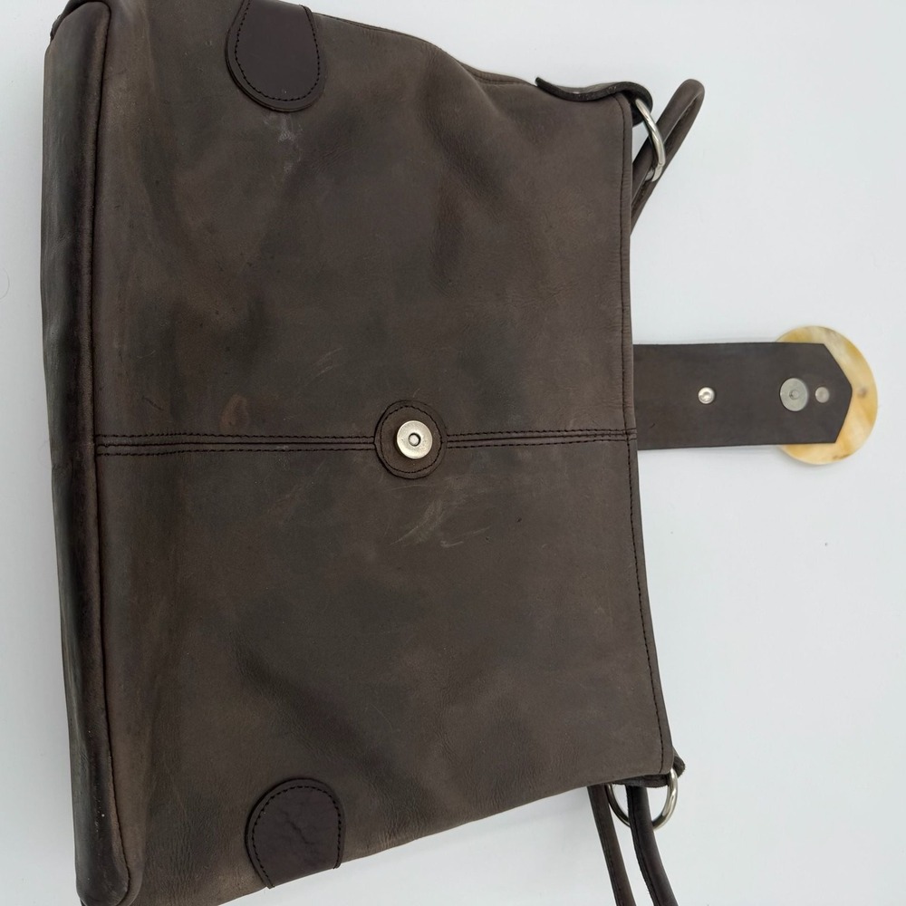Annabelle Thom Kenya Shoulder Bag Brown Leather Horn Accents Boho Handcrafted - Picture 5 of 10